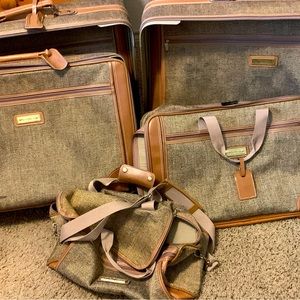Tan tweed five piece luggage